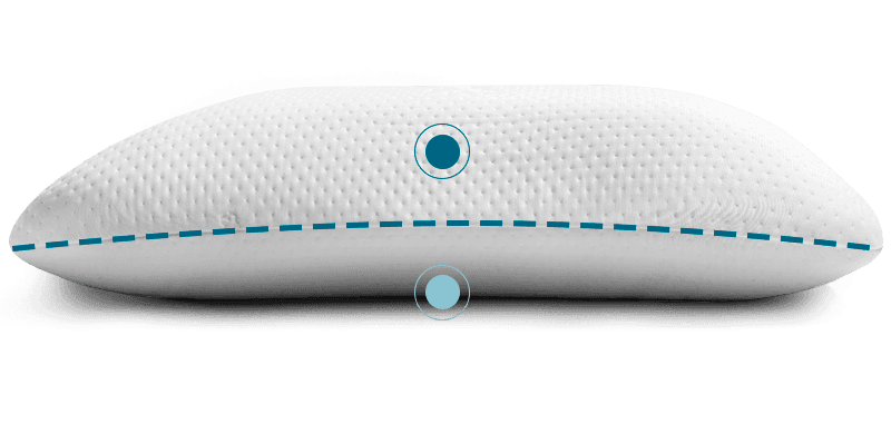 Tempur Symphony Pillow with a blue and light blue icon showing two sides of the pillow